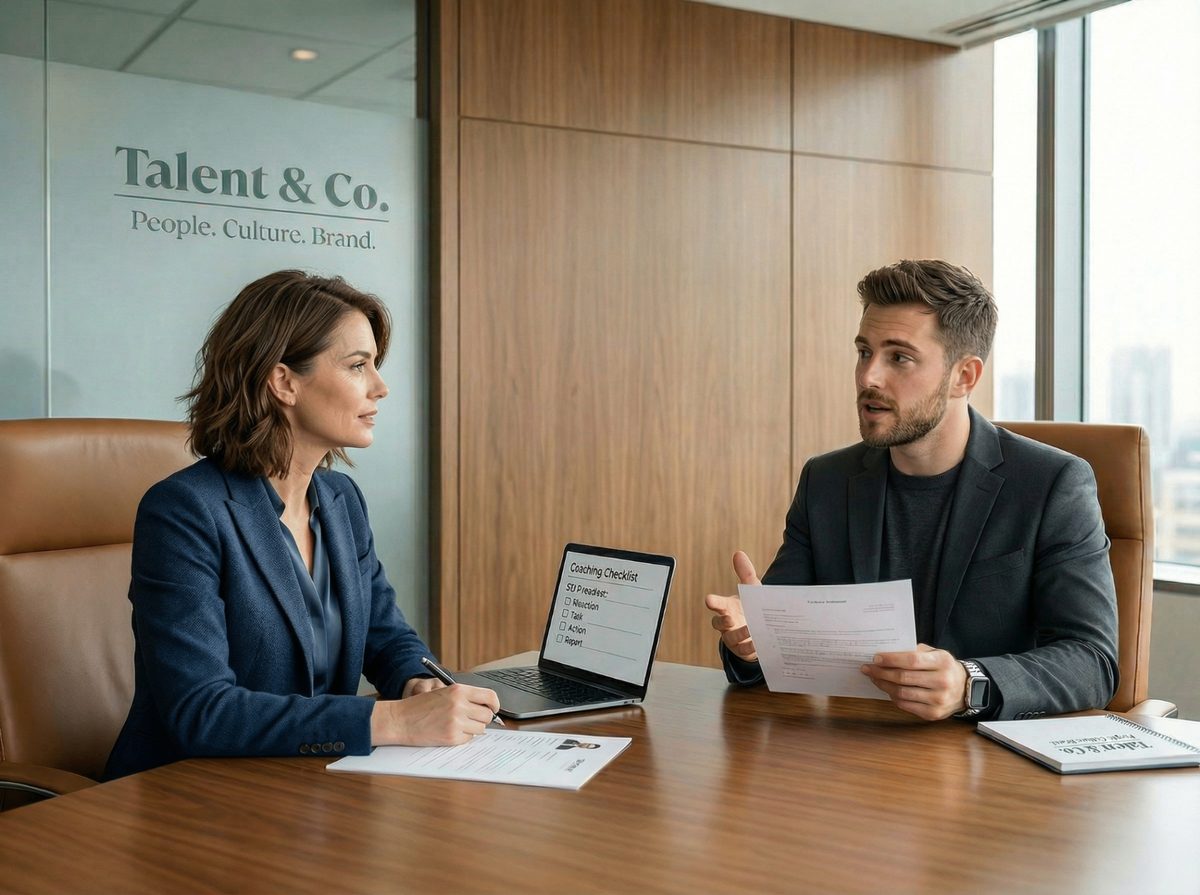 Interview preparation session between two professionals in a realistic interview setting — Talent & Co.